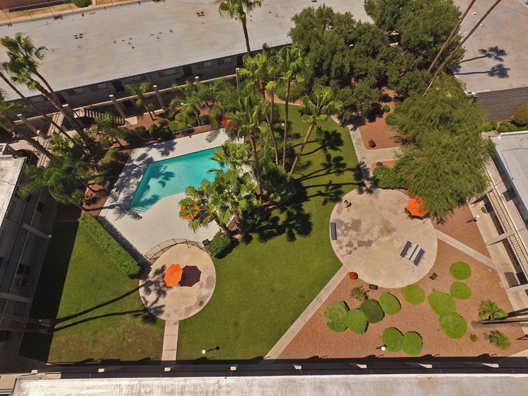 Arial View Of Community Quad, Pool & Pool Patio at Canyon Vista Apartments in Tucson, AZ